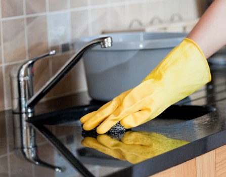 Professional commercial cleaning in an office lobby
