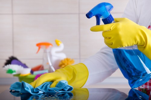 Commercial cleaning team maintaining a business workspace