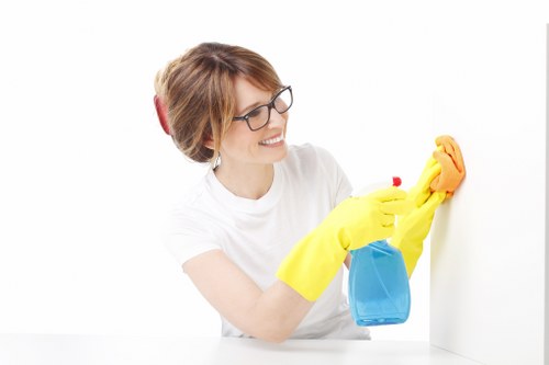 Kitchen surfaces being cleaned as part of domestic cleaning